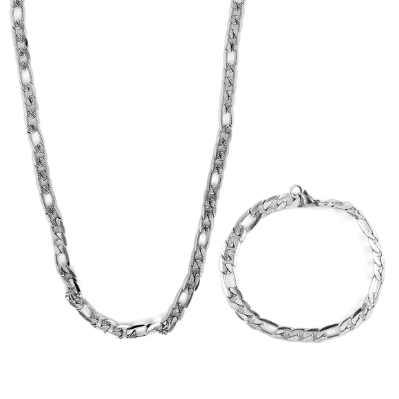 Other - Stainless Steel Figaro Bracelet & Necklace Set